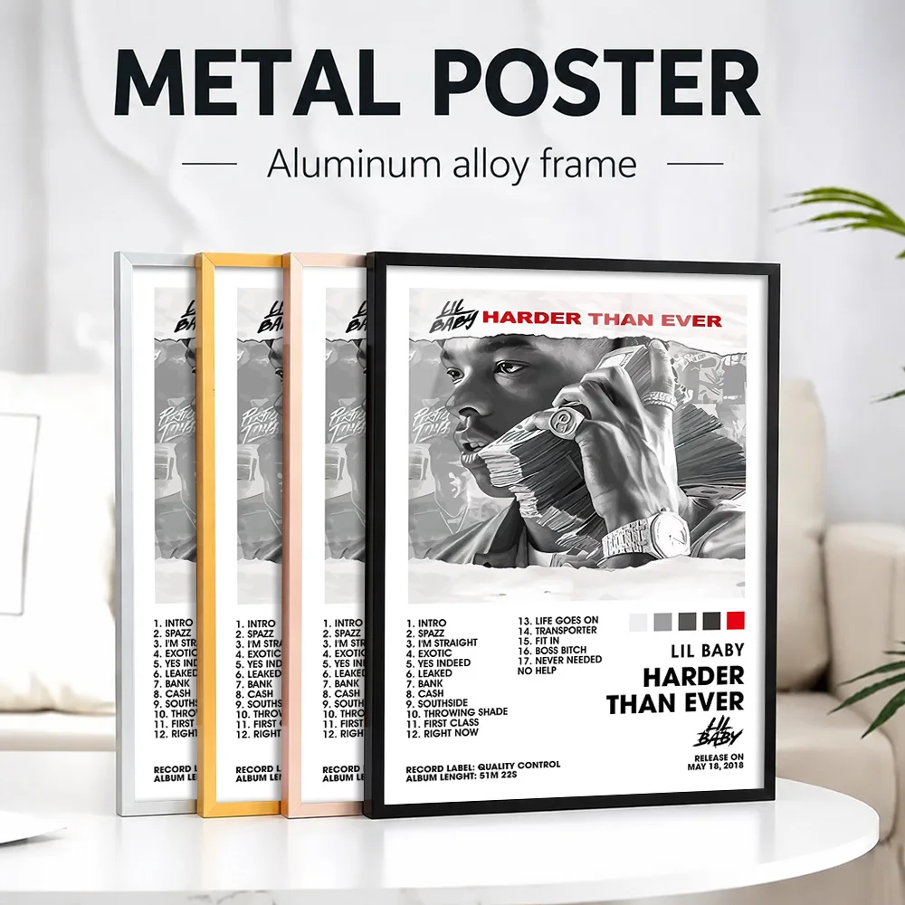 Lil Baby Harder Than Ever Album Cover Framed Metal Print Customized Photo Collector Sleeve Style Wall Art For Bedroom Fan Gift