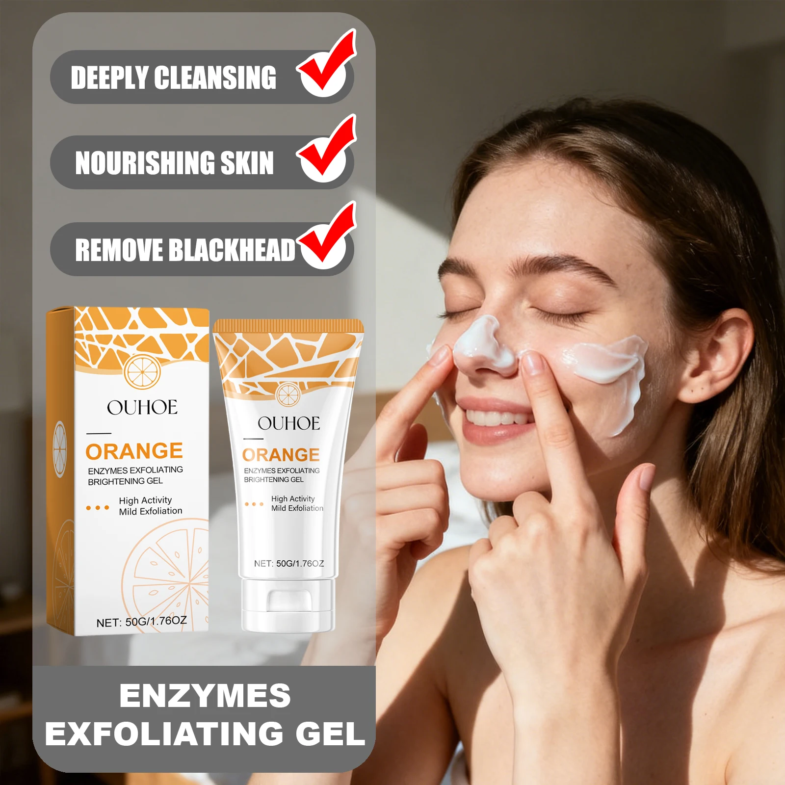 OUHOE Enzymes Exfoliating Gel For Sensitive Skin Helps Fade Nose Blackhead Refreshing Skin Maintains Moisture Leaves Skin Soft