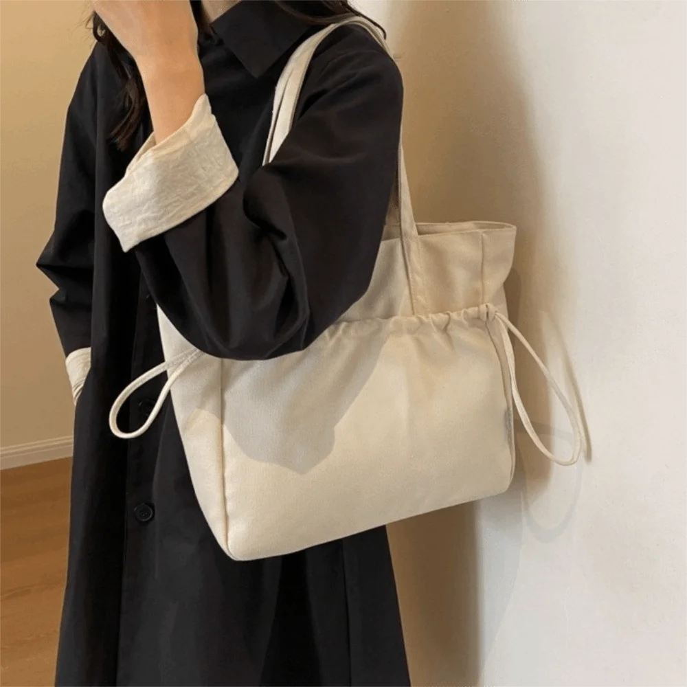 

Zipper Nylon Shoulder Bag Multi-Pocket Japanese Style Large Capacity Tote Bag Solid Color Drawstring Storage Pouch Work
