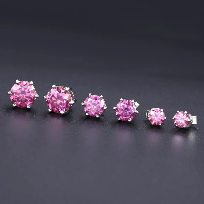 New Moissanite VVS1 6 prong Earrings Women 925 Sterling Silver Moissanita And Zircon Ear Studs Pink Yellow Pass Diamond Tester