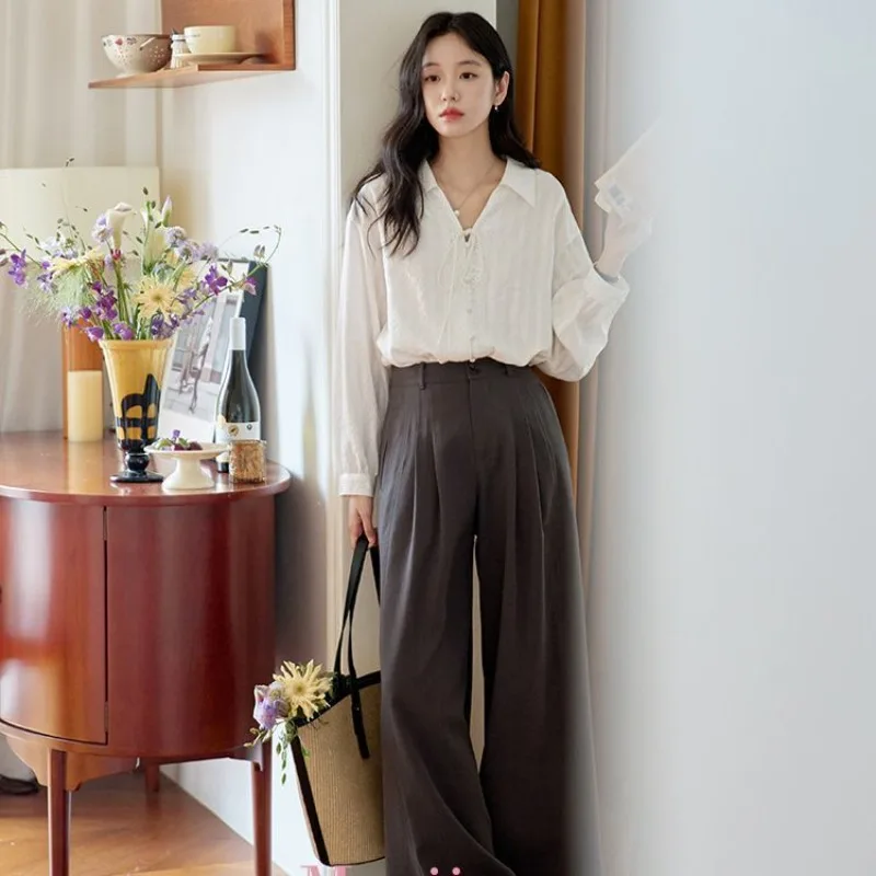 

Женская одежда: весенняя мода, простые однотонные рубашки с воротником-поло на пуговицах, женские рубашки с длинным рукавом, универсальные топы с длинным рукавом