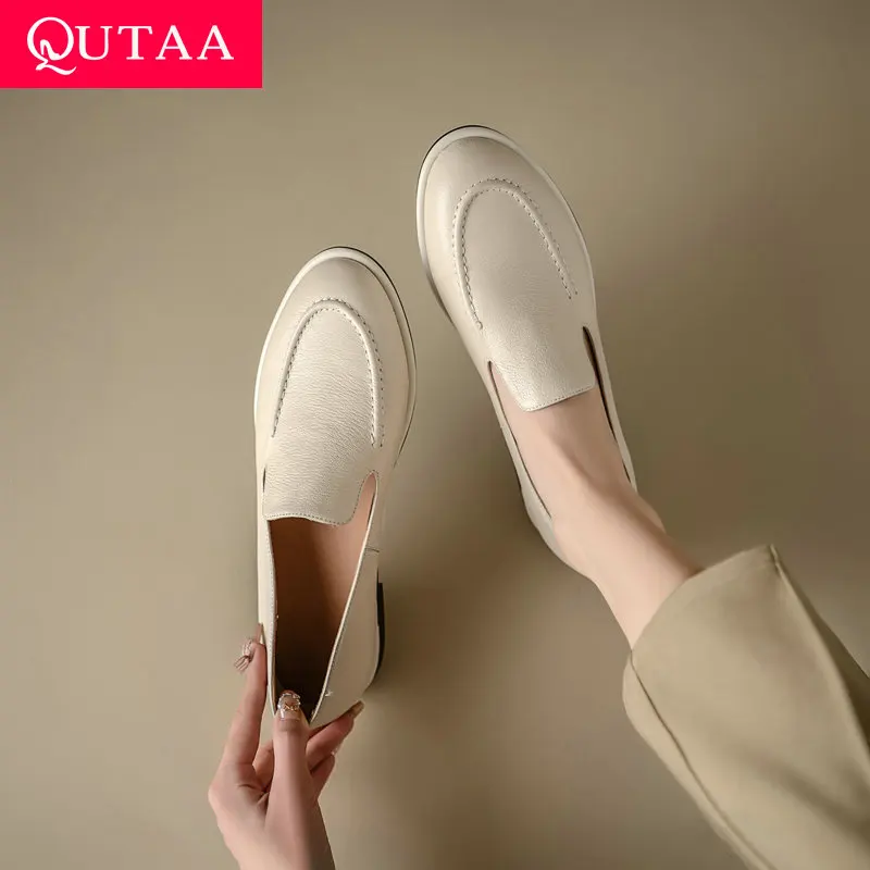 

QUTAA 2025 Women Flats Shoes Fashion News Cow Leather Woman Spring Ballet Shoes Comfort Loafers Round Toe Casual Ladies 34-40