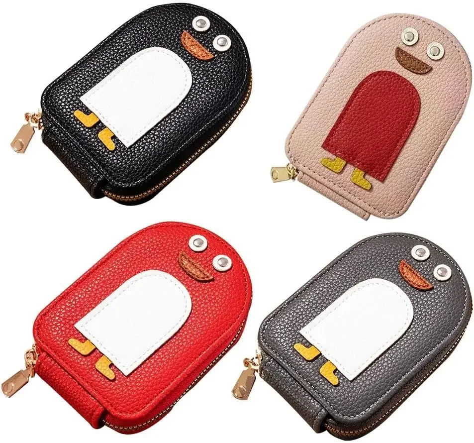 Cute Penguins PU Credit Card Coin Wallet with Zip Card Slots Holder Portable Penguin Mini Wallet Multi slots