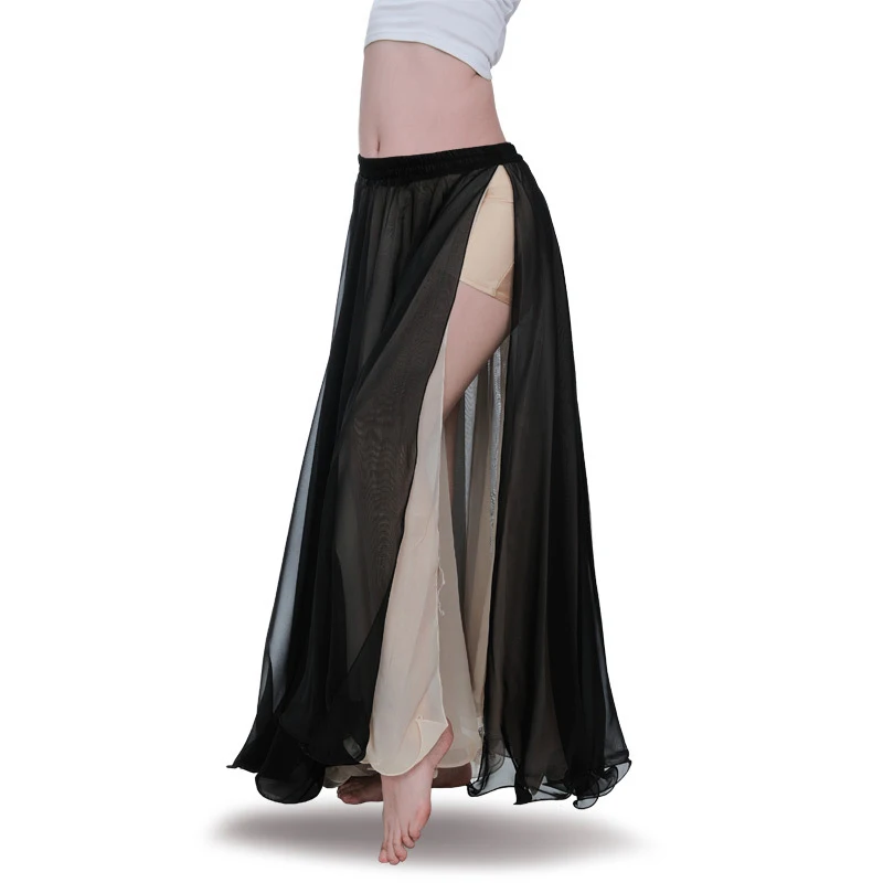 Traje de dança do ventre terno saia de chiffon dupla altura fenda para mulheres saias laterais duplas terno de dança roupa de desempenho de palco