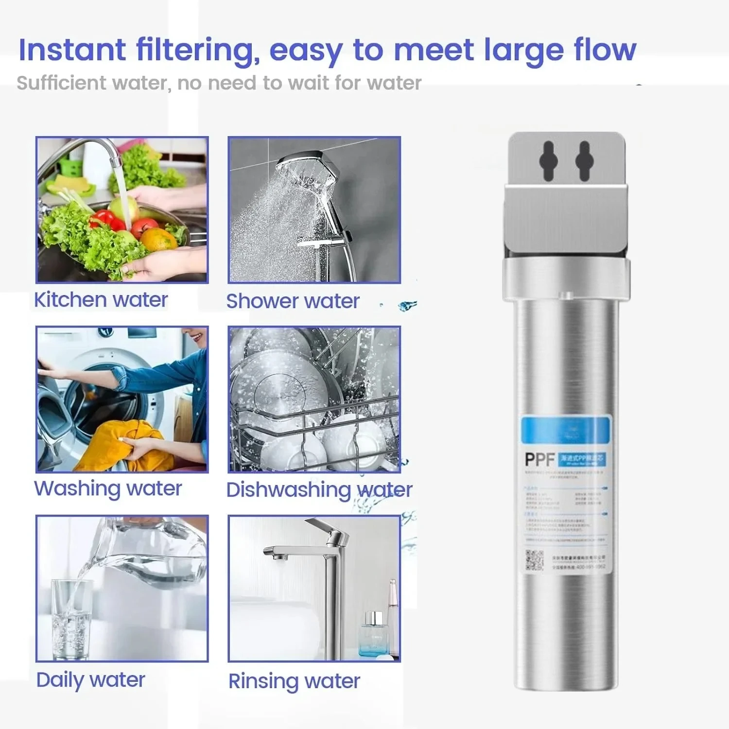 Całotworodowy filtr do wody do całego domu, obudowa filtra ze stali nierdzewnej 304, filtr do wody o wysokim przepływie z funkcją cofania, zaprojektowany na trwałość.