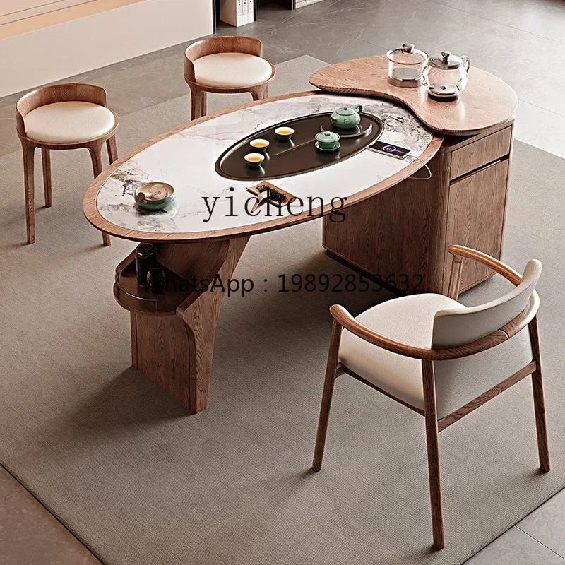

DF Zws. Solid wood rock slab tea table and chair combination household small apartment modern simple tea making kettle