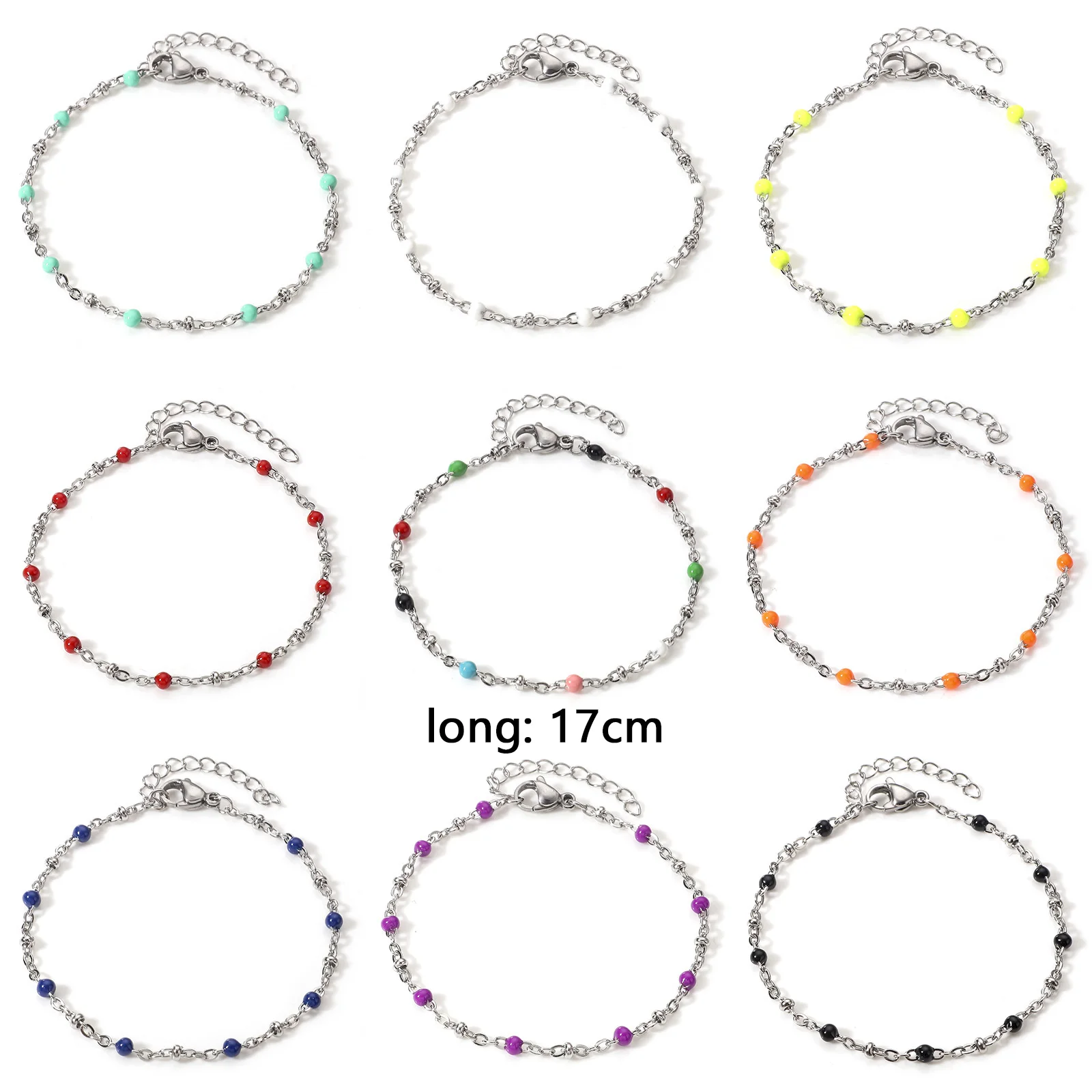 Colorful Stainless Steel Handmade Bracelets For Women Jewelry Silver Color Link Chain Bithday Accessories  17cm long, 1 Piece