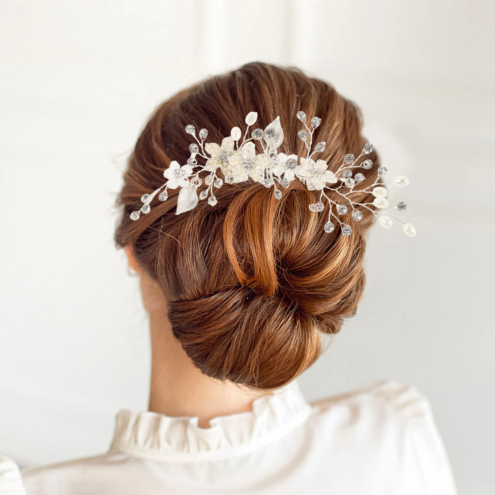 

Alloy Pearl Rhinestone Bridal Hair Comb Handmade Wedding Crystal Hairpin for Bride Bridesmaid Pearl Flower Hair Comb