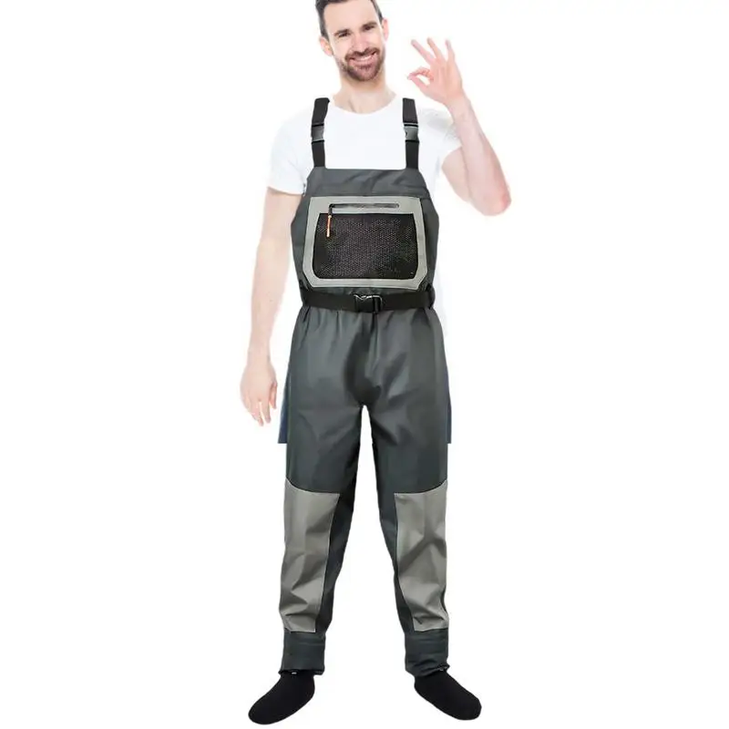 Breathable Chest Waders Trousers Warm Fishing Wading Pants Waterproof Thermal Pants with Pockets for Fishing Hunting Camping