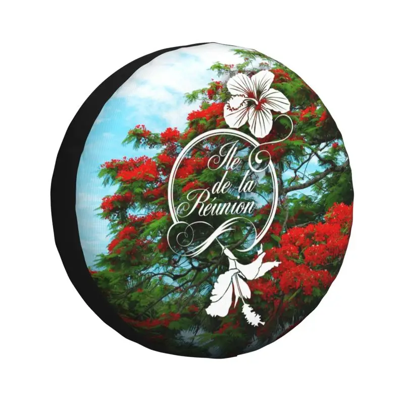 Custom 974 Reunion Island Flamboyant Hibiscus Spare Wheel Cover for Jeep Honda 4WD Trailer Flowers Pattern Tire Protector