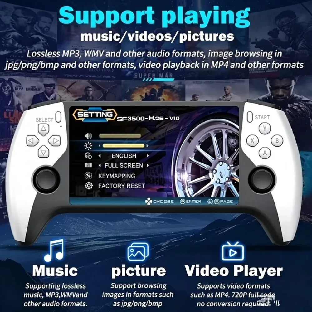 SF3500 5 inch Handheld Game Console for PS1 GBA SNES MAME Retro Emulator FHD Portable Gaming Machine Christmas Gift Q21 500+game view 5