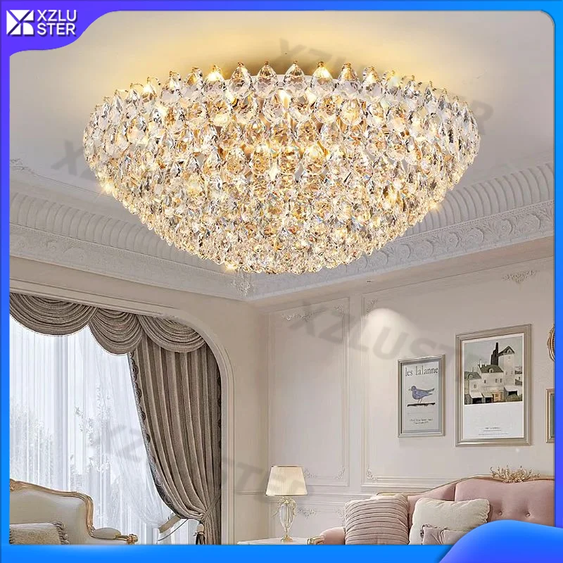 French Style Luxury Atmosphere New Restaurant Lamp Luxury High Quality Round Golden Crystal Chandelier Living Room Bedroom Lamp