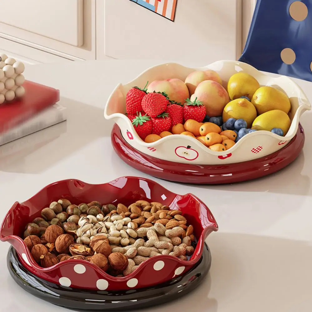 

Модный пластик 360° ° Вращающаяся тарелка с фруктами, круглая, большой емкости, новогодний поднос для закусок, утолщенный поднос для орехов с героями мультфильмов для гостиной