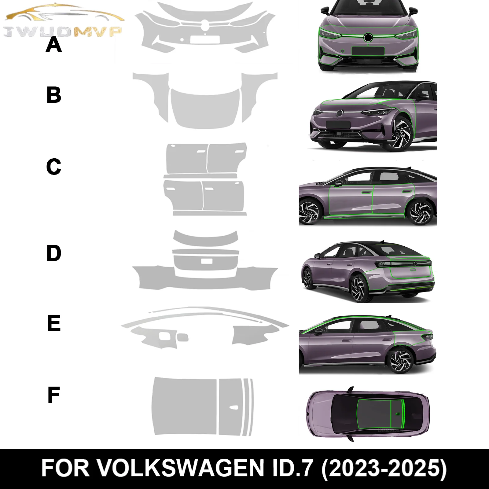 

For VOLKSWAGEN ID.7 2023 2024 2025 TPU Paint Protection Film Body Sticker Anti-scratch Protective Transparent PPF Accessories