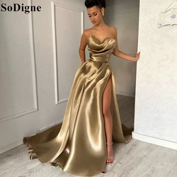 SoDigne Sexy Champagne Evening Dresses A-Line Draped High Split Strapless Pleated Party Dress 2025 Elegant Prom Gowns Customized