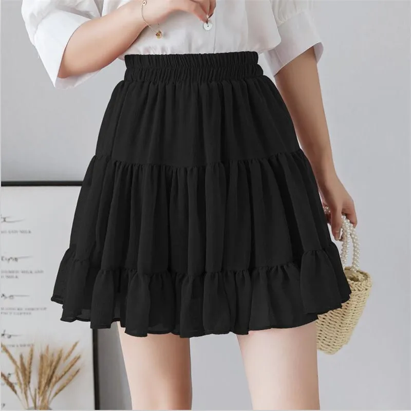 2024 Women Summer Autumn Shorts Chiffon Skirt High Waist Pleated Mini Skirts Sweet Girl Candy Color Skirts Vestidos  