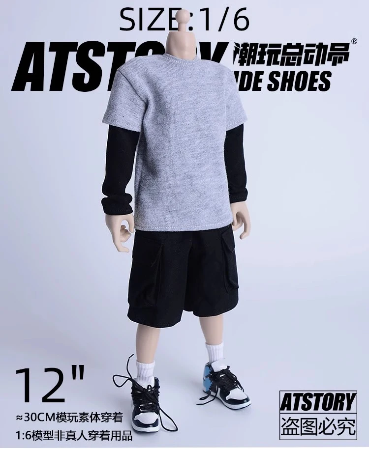 ATSTORY 1/6 Scale Soldier BJD Fashion Clothes Panelled Long-sleeved T-shirt Shorts Model Fit 12" 3A Bong Studio Action Figure