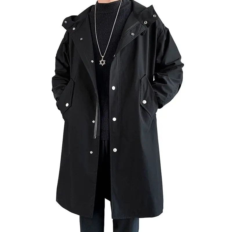 Windbreaker Men's Mid to Long Autumn and Winter Plus Cotton Thick Coat Knee Cotton Coat, Spring and Autumn Men's Coat