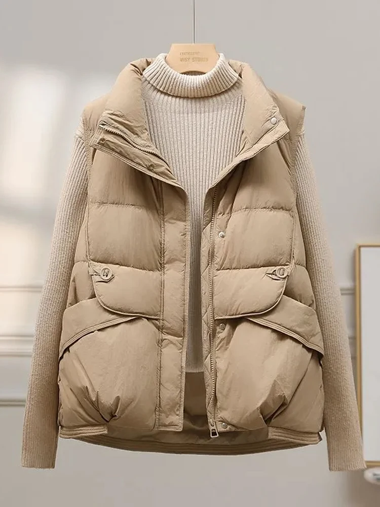 

Women's Casual Thiened down Cotton Vest Autumn Winter New Sle Warmth Comfortable Loose Fit Hooded European Sle Jaet
