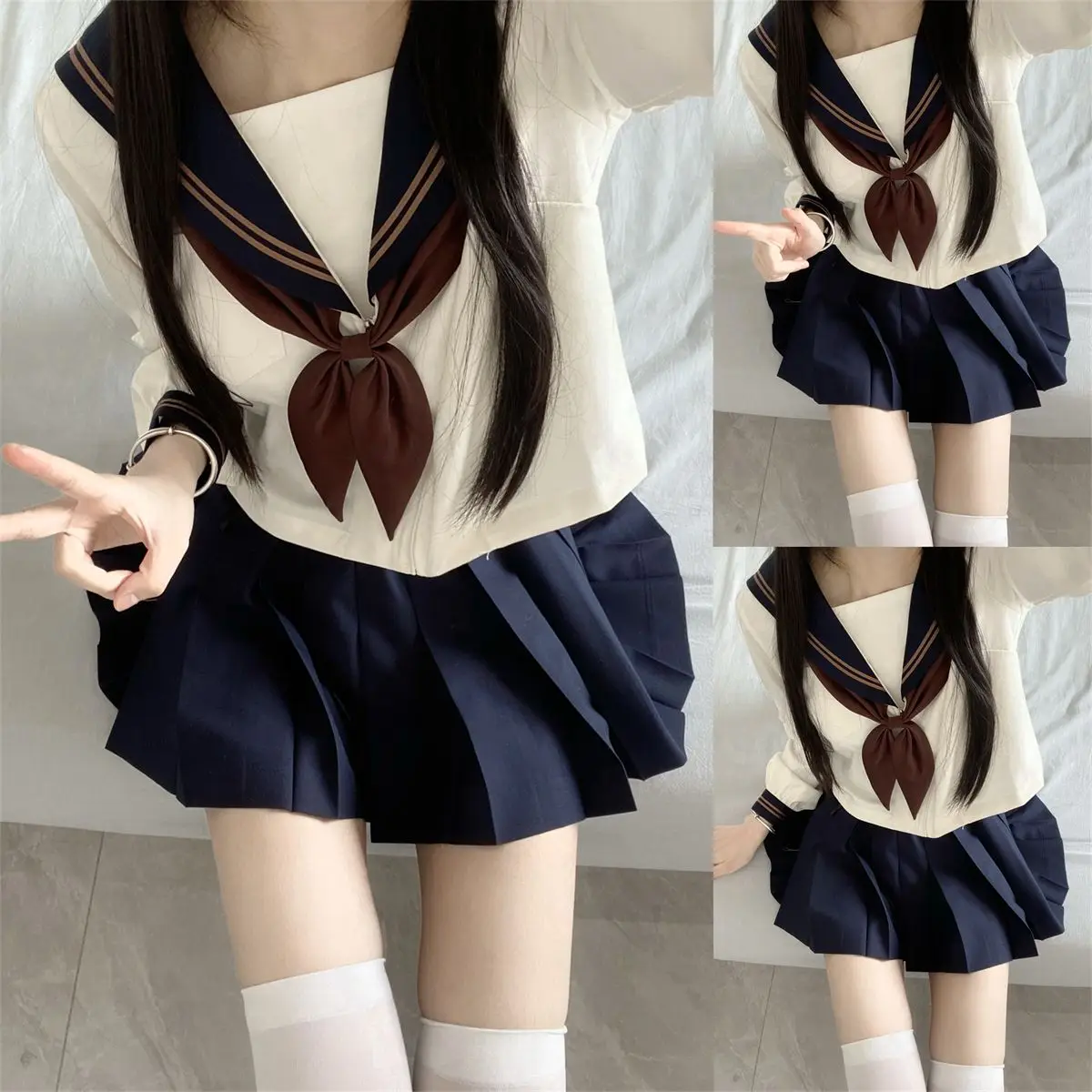 Japan School Uniform Girl Jk Suit Spring Autumn Tie Basic Sailor Uniform Women Long Sleeve Suit 2024 New