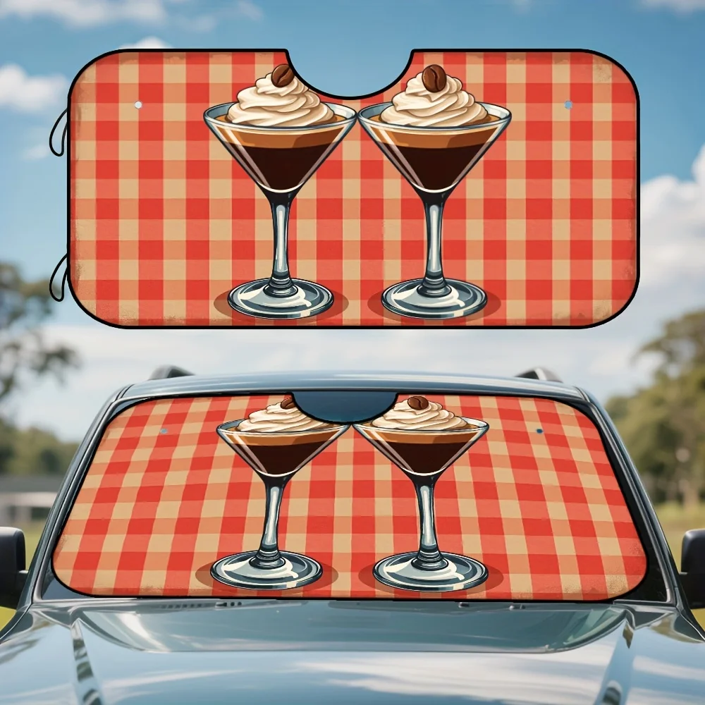 

1pc, Retro Coffee Cocktail Artwork Car Windshield Sun Protector, Collapsible Front Sun Shield, Minimalist Style, Perfect For Eve