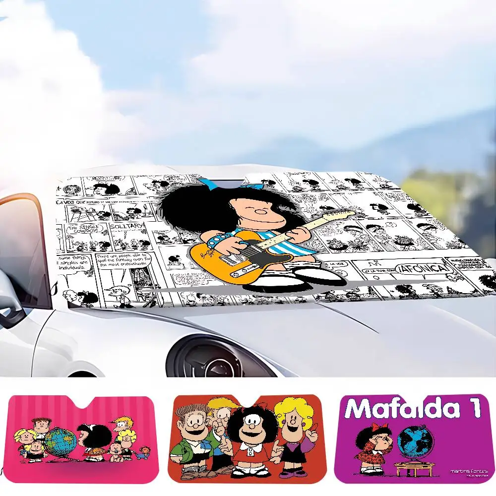 

Cartoon M-Mafalda Sunshade Windscreen 3D Film Plaid Gift Novelty Car Front Window Visor 70x130cm Sun Visor Solar Protect