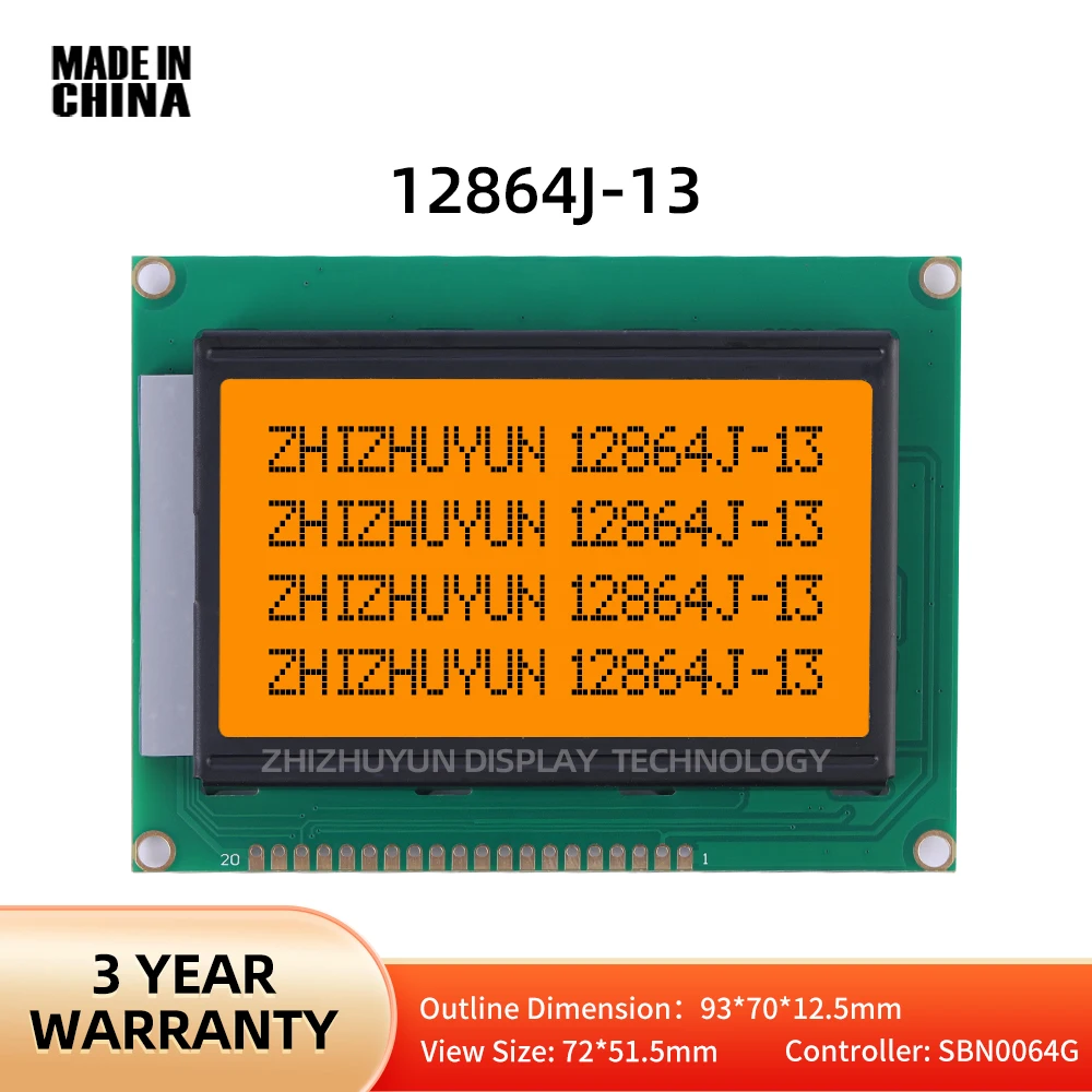 12864J-13 Display Module Orange Light Black Characters Text Display LCD Screen Graph Lattice Module