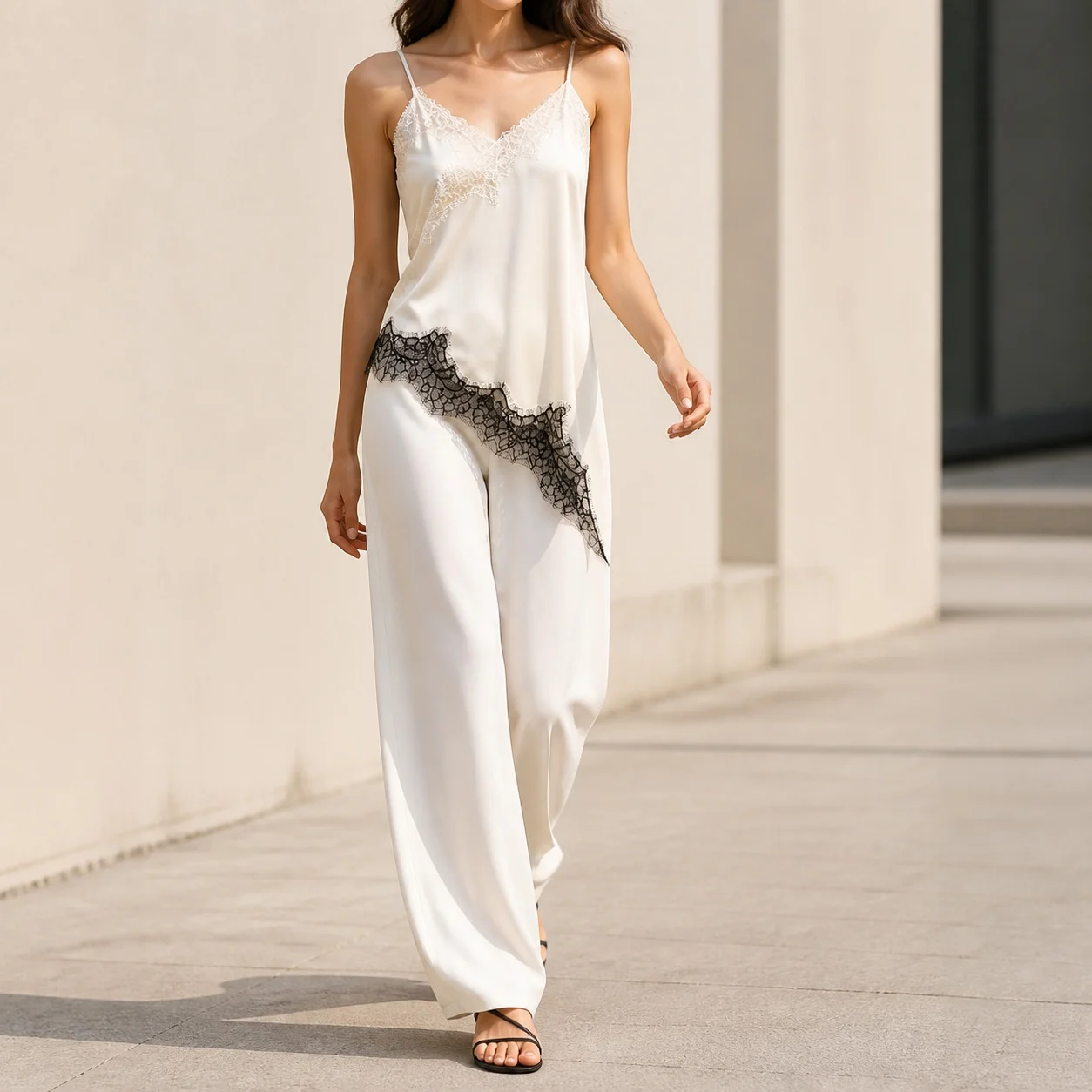 Women's A-Line Solid Color Short Length Camisole with Lace Trim and Non Removable Straps for Summer Casual Everyday Wear