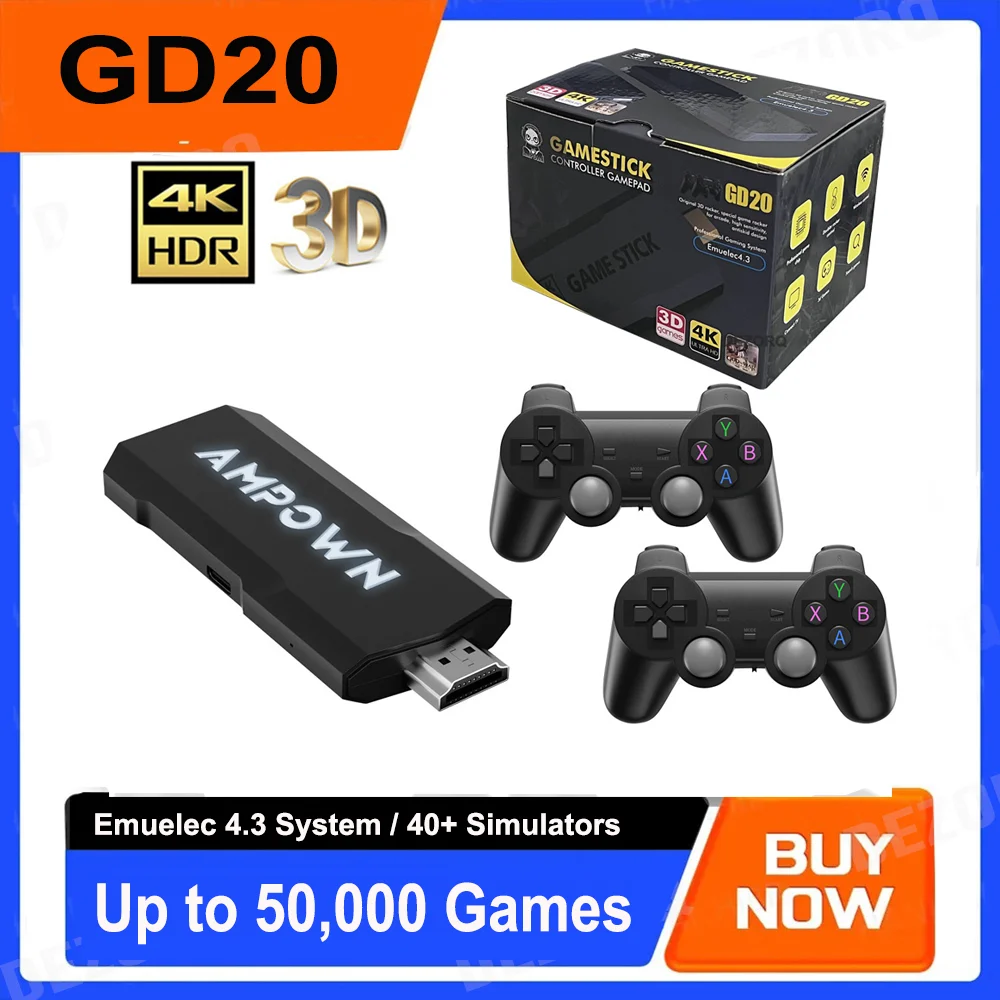 GD20 4K Game Stick Retro Console Built In 30000+ Games HD Output Wireless Gamepad Electronic Emulators Gaming Consola Video Game