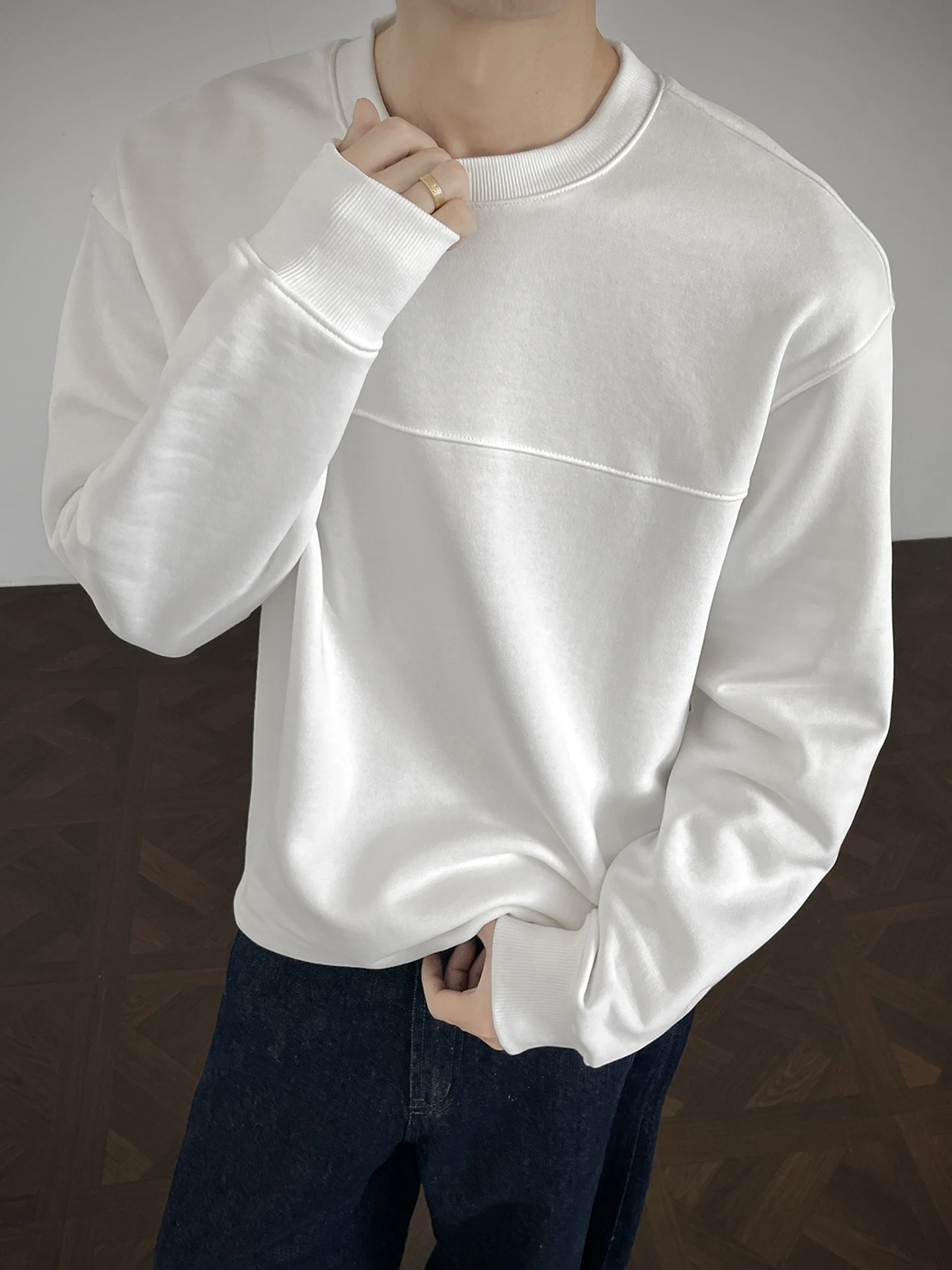 

Smooth Liquid Cotton round Ne Sweatirt Men's ort Sle Long Sve Comfortable ex Inner And Outer Wear for Autumn W...