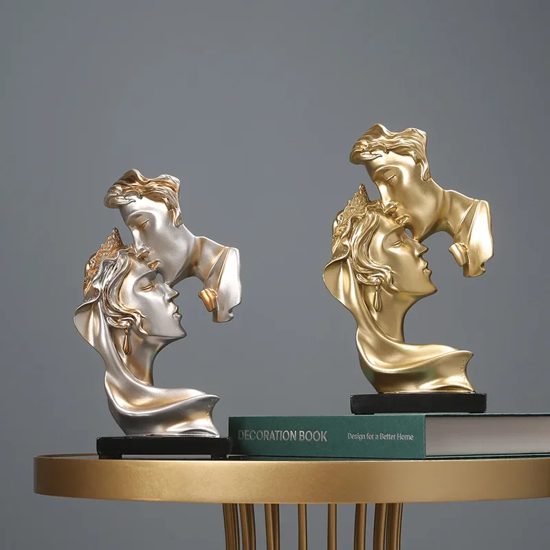 Nordic creative ornaments modern minimalist style character sculpture resin crafts couple kiss wedding gift home decoration