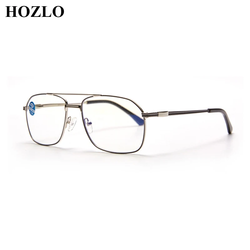 

New Men Anti Blue Progressive Multifocal Reading Glasses Male Double Bridge Metal Hyperopia Eyeglasses Look Near Far Spectacles