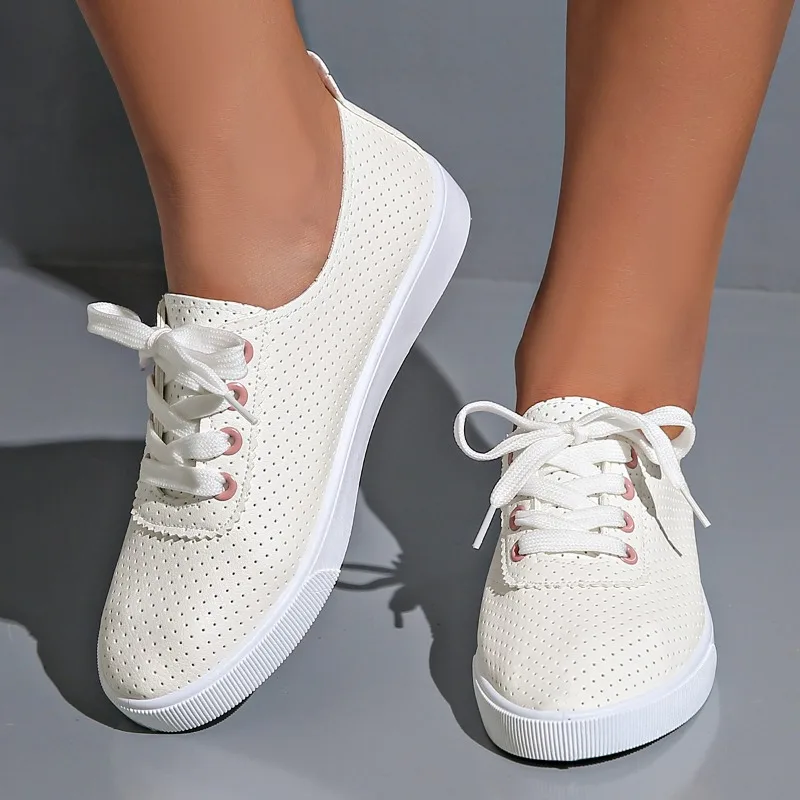 Zapatos blancos para mujer, zapatillas informales con cordones, cómodas y transpirables, para correr, talla 42, novedad de otoño, 2024