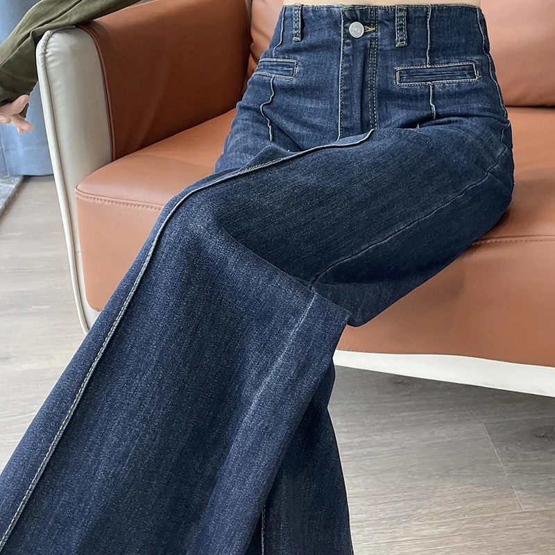 

Универсальные джинсы в винтажном стиле, женские осенние 2023, новые стильные джинсовые брюки с высокой талией, свободные широкие брюки для отдыха