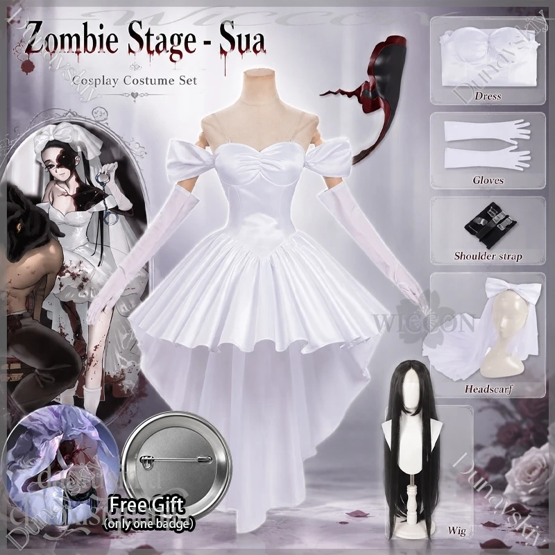 Halloween Horror White Bride Costume Sua Mask Badge 58mm Zombie Stage Cosplay Alien Stage Wedding Dress Lolita 3D Wig Halloween