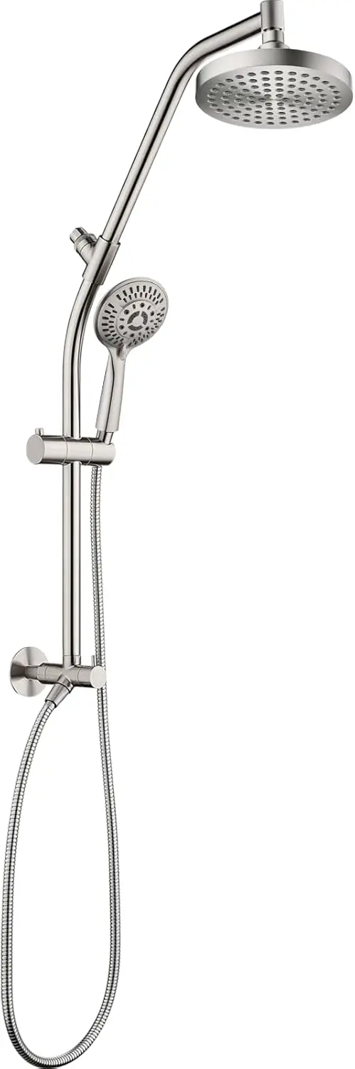 BRIGHT SHOWERS Rain Shower Heads Combo with High Pressure Handheld Shower Head Brass Shower Column - Height Adjustable Slider Br