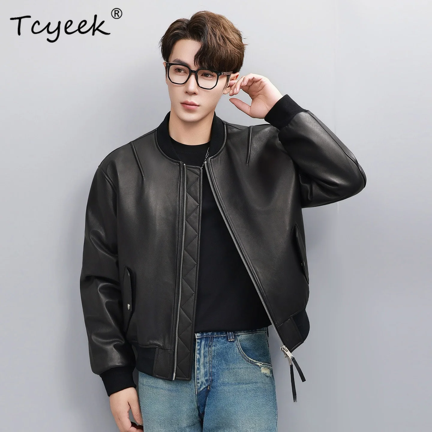 Tcyeek Genuine Leather Jacket Men Sheepskin Short Motorcycle Genuine Leather Jacket American-style Leather Coats 2026 Chaquetas