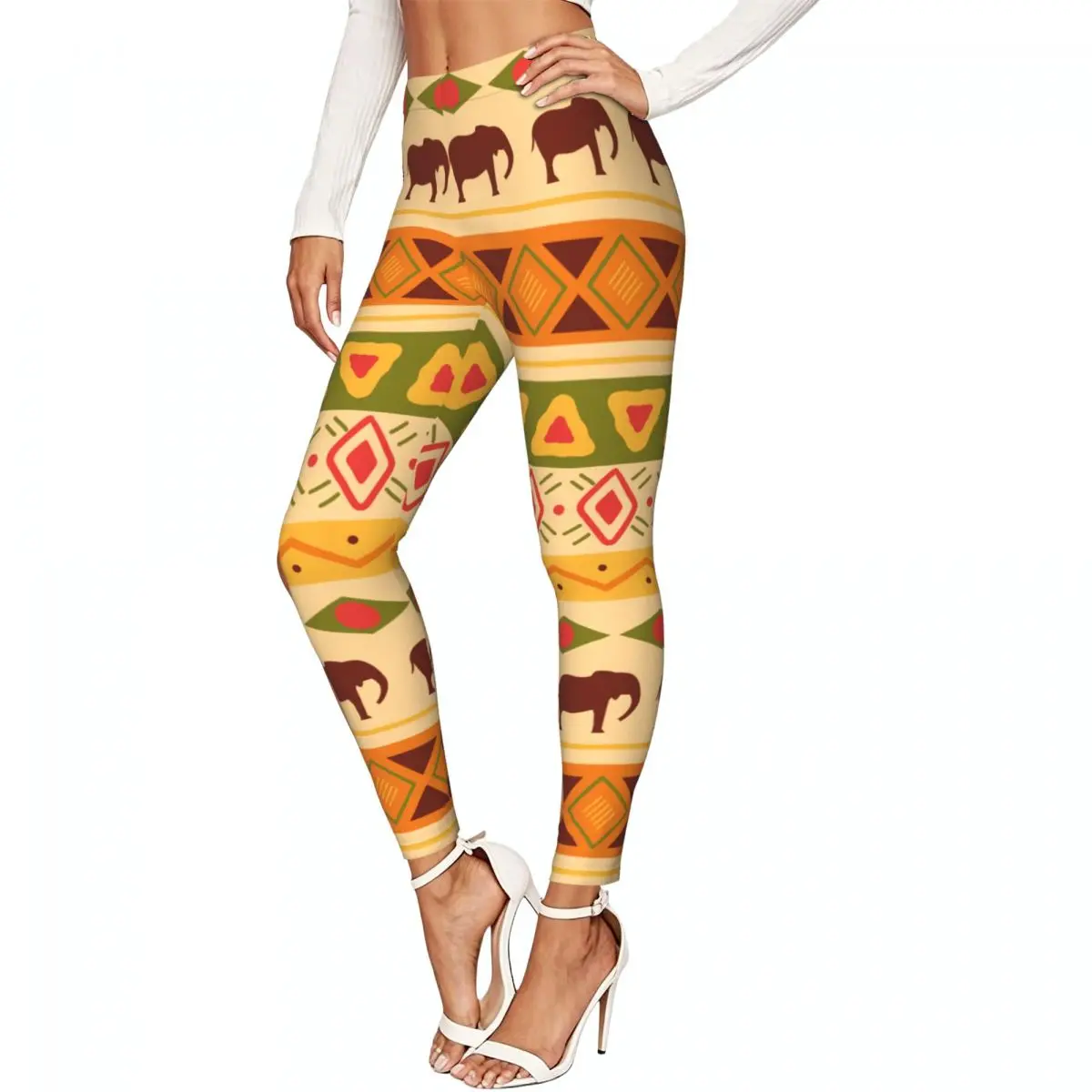 Casual Ladies Slim Leggings African Pattern Elastic High Waist Sports Daily Wear Trousers