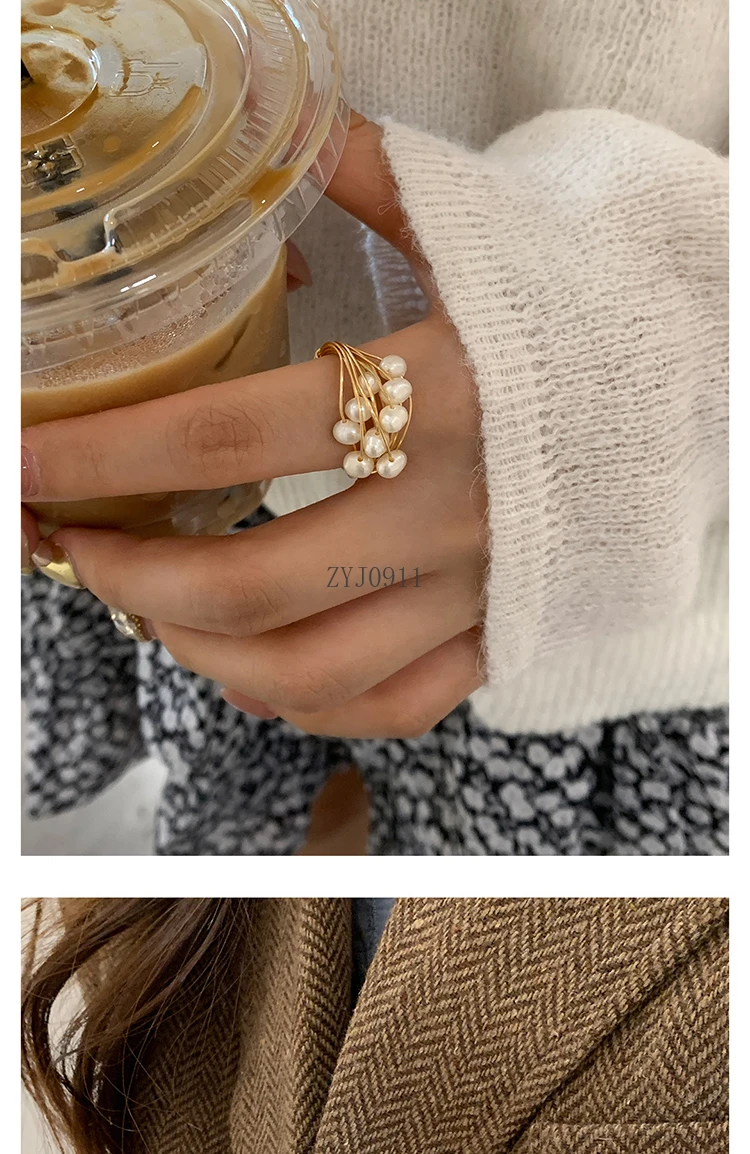 خاتم لؤلؤ المياه العذبة الطبيعي للنساء الخفيف الفاخر الراقية خاتم الرجعية المتخصصة السبابة