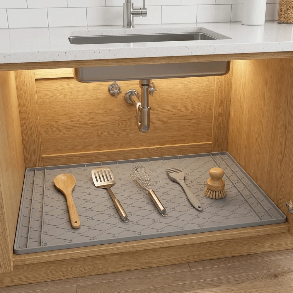 

Silicone Under Sink Waterproof Mat Rectangle Non-Slip Cabinet Protectors Liner Anti-fouling Multi-functional