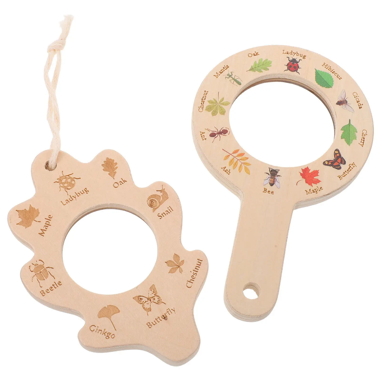 

2Pcs Kids Magnifying Glass Wooden Montessori Educational Explore Nature Outdoor Early Learning Bug Leaf