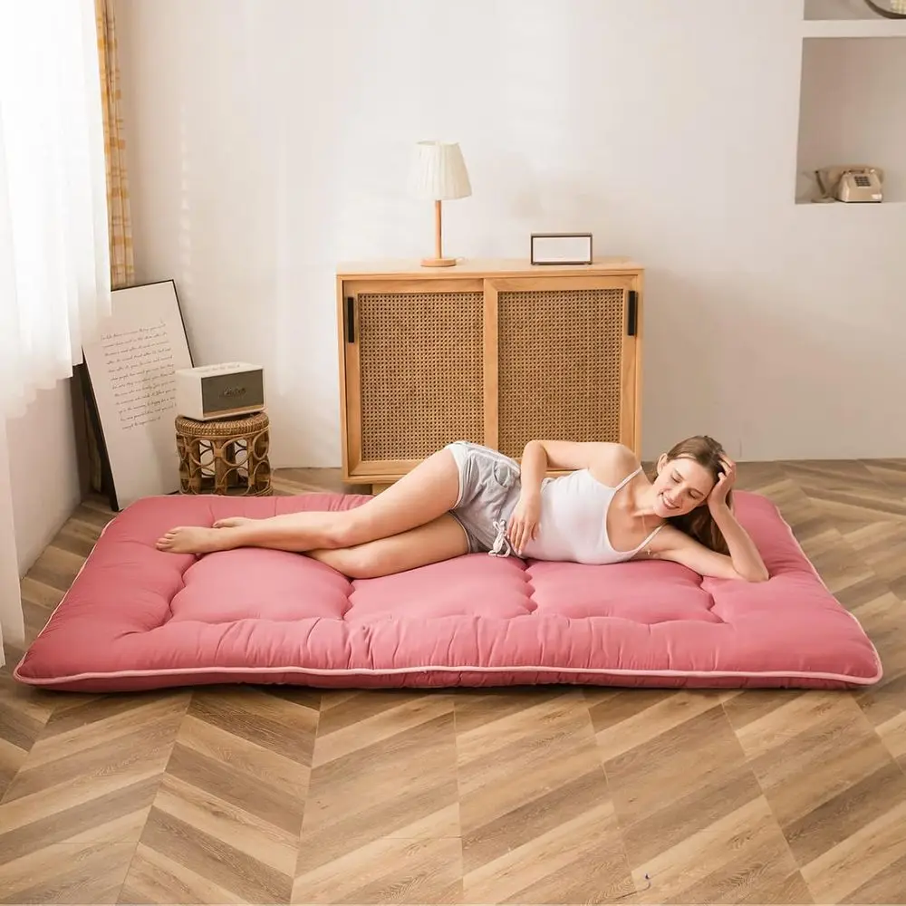 مرتبة فوتون قابلة للطي باللون الوردي مقاس كوين للبالغين - وسادة نوم سميكة للمهاجع أو المتسكع #6