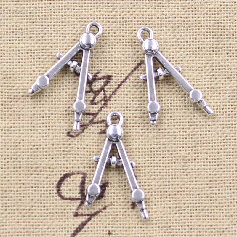 20 stücke Charms Shool Bleistift Kompass 25x14mm antike silberne Farbe Anhänger DIY Handwerk machen Ergebnisse handgemachten tibetischen Schmuck