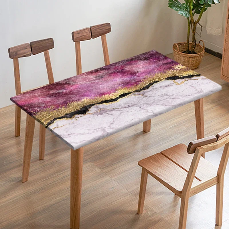 Marble Rectangle Tablecloth Waterproof Elastic TableCover Abstract Dining Table Decoration Accessorie Anti Sewage for Home Decor