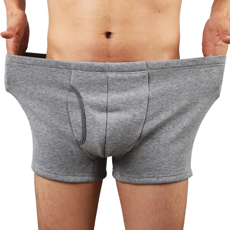 Thermal Pants Fleece Men's Winter Underwear Thickened Soft Elastic Boxer Panties Side Opening Cold-resistant Warm Shorts Male