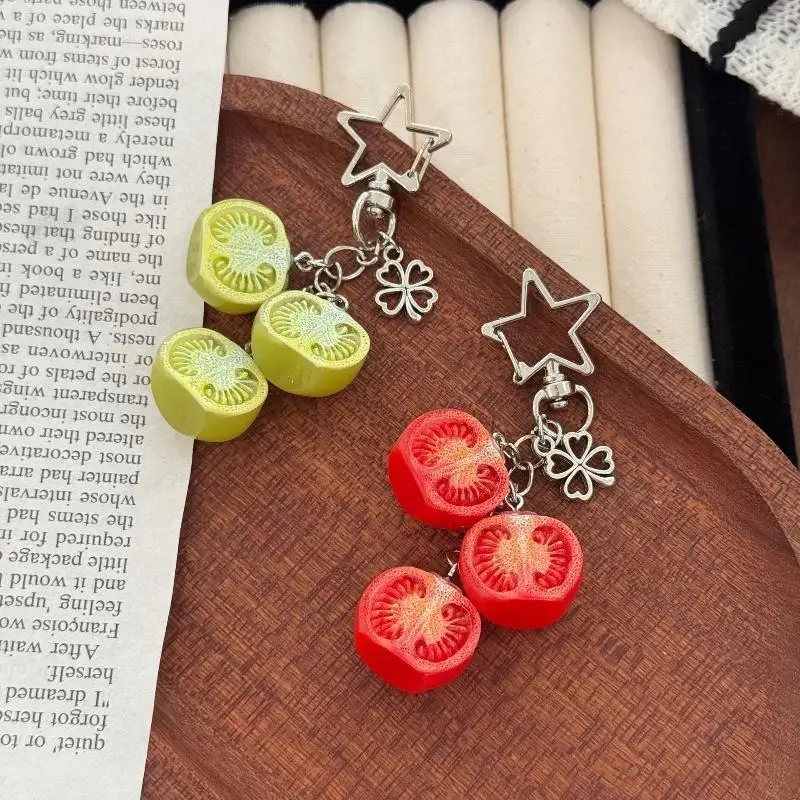 Red Tomato Keychain Scratch-resistant Resin Fruit Charm Pendant for Phone Case Purse Key Holder Decor