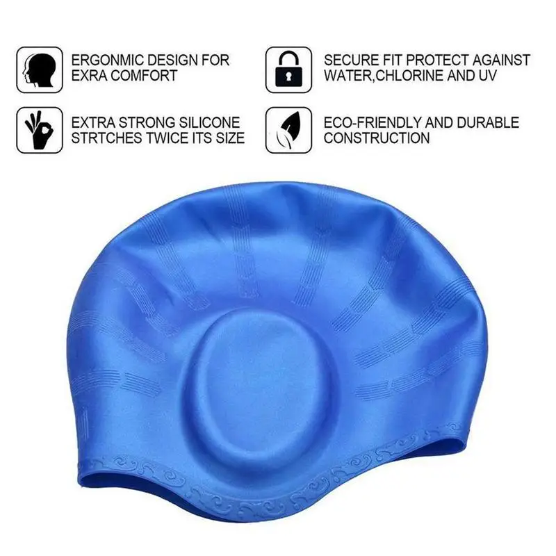 Adults High Elastic Swimming Caps Men Women Waterproof Swimming Pool Cap Protect Ears Long Hair Large Silicone Diving Hat