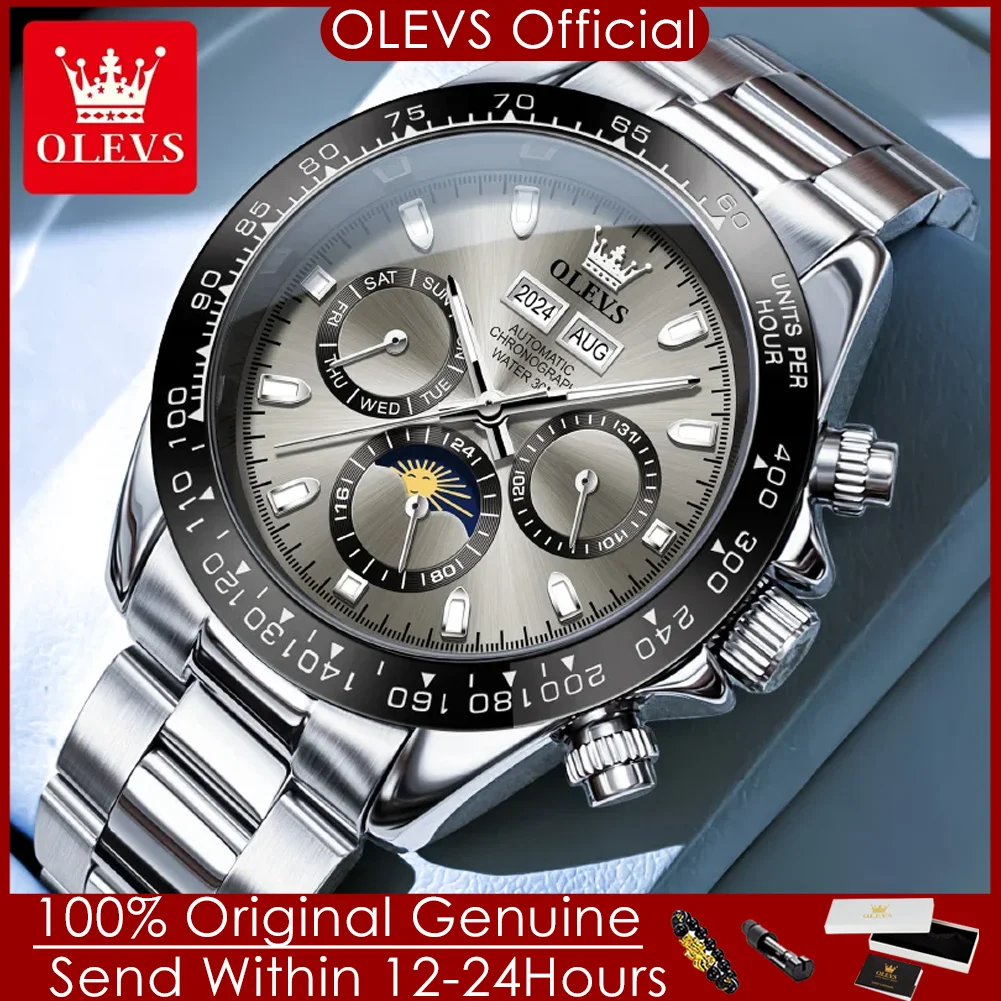 

Автоматические механические часы OLEVS для мужчин, ремешок из нержавеющей стали, роскошный бренд, светящиеся водонепроницаемые высококачественные мужские наручные часы