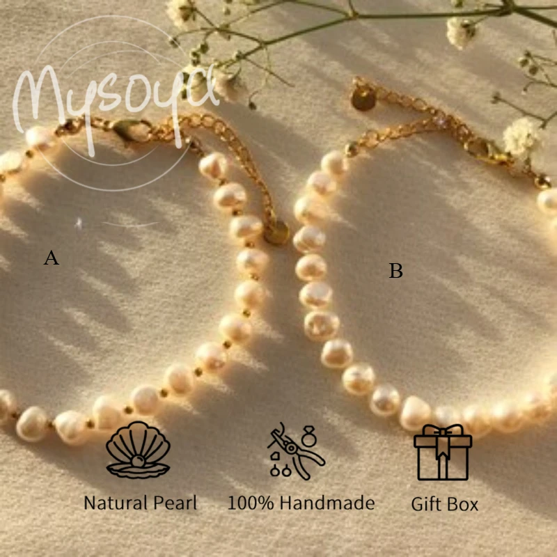 

MYSOYA White Baroque Pearl Bracelet 5-6mm With Gift Box For Her/Him Birthday/Wedding/Christmas/New Year/Anniversary Gift
