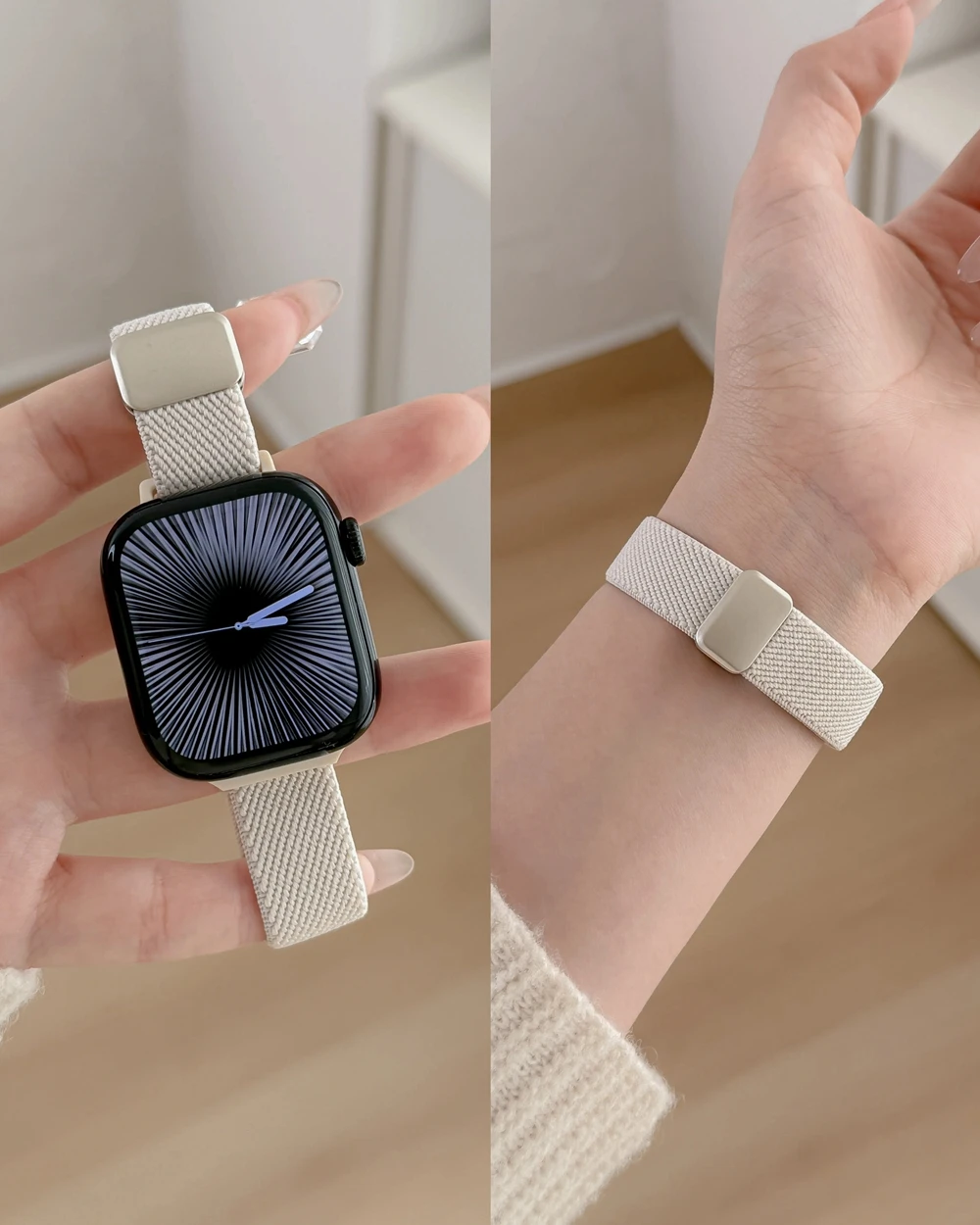 Modisches Magnetisches Elastisches Nylon-Armband für Apple Watch Damen 11/10/9/8/7/6/5 38mm 40mm 41mm 42mm 44mm 45mm 46mm